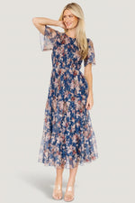 Mara Embroidered Tulle Dress | Dark Blue Multi Floral