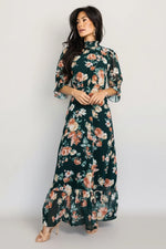 Marie Mock Neck Maxi Dress | Dark Green Floral