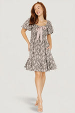 Anastasia Bow Short Dress | Dusty Olive Print