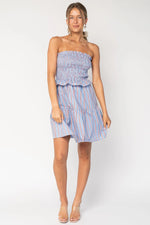 Madelyn Strapless Short Dress | Light Blue Stripe