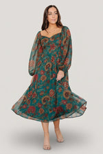 Babette Basque Waist Dress | Teal Multi Floral