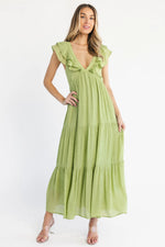 Mika Ruffle Maxi Dress | Green