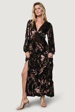 Liana Velvet Embossed Maxi Dress | Black