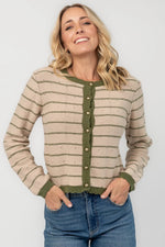 Quincie Striped Cardigan | Beige + Olive