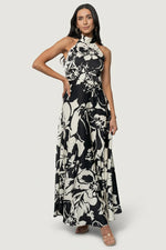 Melodía Halter Maxi Dress | Black + White Floral