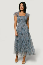 Clementine Tulle Midi Dress | Dusty Blue Floral