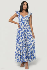Mercedes Maxi Dress | Blue + Off White