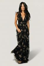 Natalia Floral Embellished Maxi Dress | Black + Gold