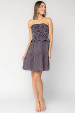 Madelyn Strapless Short Dress | Navy Stripe