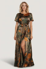 Agnes Satin Maxi Dress | Olive Floral
