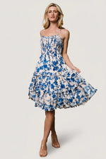 Calina Midi Dress | Ivory + Blue Floral