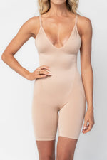 Essential Deep V Mid Thigh Bodysuit | Nude