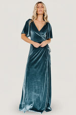 Meghan Velvet Wrap Maxi Dress | Persian Blue