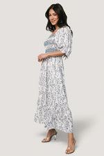 Tulsa Smocked Dress | Off White + Blue