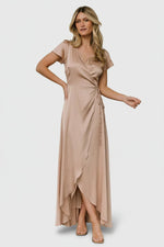 Krystal Satin Wrap Gown | Champagne