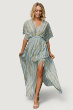 Mylis Kimono Dress | Blue + Green Print