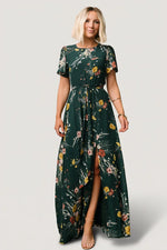 Naomi Short Sleeve Maxi Dress | Dark Green Floral