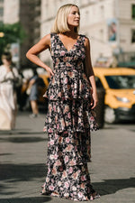 Queens Tiered Maxi Dress | Black Floral