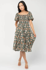 Mattea Smocked Midi Dress | Green Multi