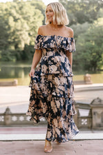 Isabelle Off Shoulder Maxi Dress | Navy + Taupe Floral