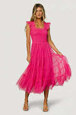 Emma Smocked Tulle Dress | Hot Pink