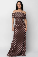 Maisie Off Shoulder Maxi Dress | Chocolate + Blush