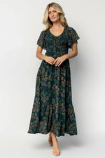 Monica Smocked Dress | Deep Topaz + Gold