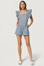 Montgomery Denim Romper | Dusty Blue