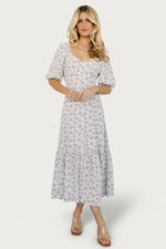Elisabeth Button Dress | Off White + Blue Floral