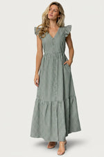 Hettie Button Maxi Dress | Green Stripe