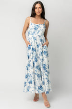 Celia Midi Dress | White + Blue Floral