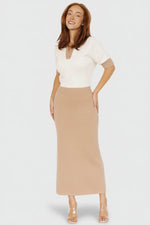 Gwendolyn Collared Midi Dress | Taupe + Off White