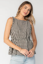 Lane Gingham Peplum Top | Black + Off White