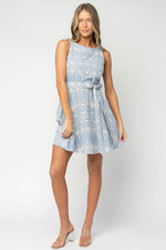 Celestia Eyelet Short Dress | Blue + Ivory