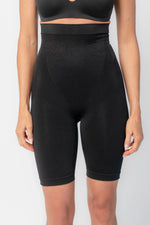 Essential High Waisted Mid Thigh Shorts | Black