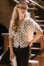 Eliza Tie Top | Natural + Black Dot
