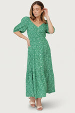 Elisabeth Button Dress | Green Floral