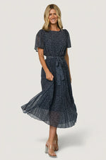 Prim Pleated Dress | Navy Print
