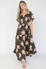 Southampton Smocked Maxi Dress | Dark Olive Floral