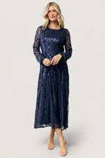 Kalla Sequin Midi Dress | Navy