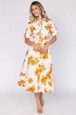 Selena Button Up Dress | Ivory + Golden Floral