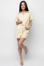 Korra Zip Up Romper | Light Yellow + White
