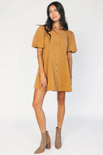 Geneva Button Front Short Dress | Camel