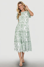 Mirabel Eyelet Midi Dress | White + Green