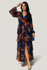Mariella Tiered Maxi Dress | Navy + Rust