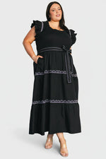 Elisa Embroidered Midi Dress | Black
