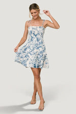 Emelyn Short Dress | Cream + Blue