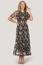 Mara Embroidered Tulle Dress | Dark Green + Blush Floral