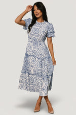Mirabel Eyelet Midi Dress | White + Blue