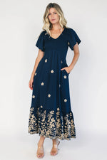 Atlantic Embroidered Maxi Dress | Navy